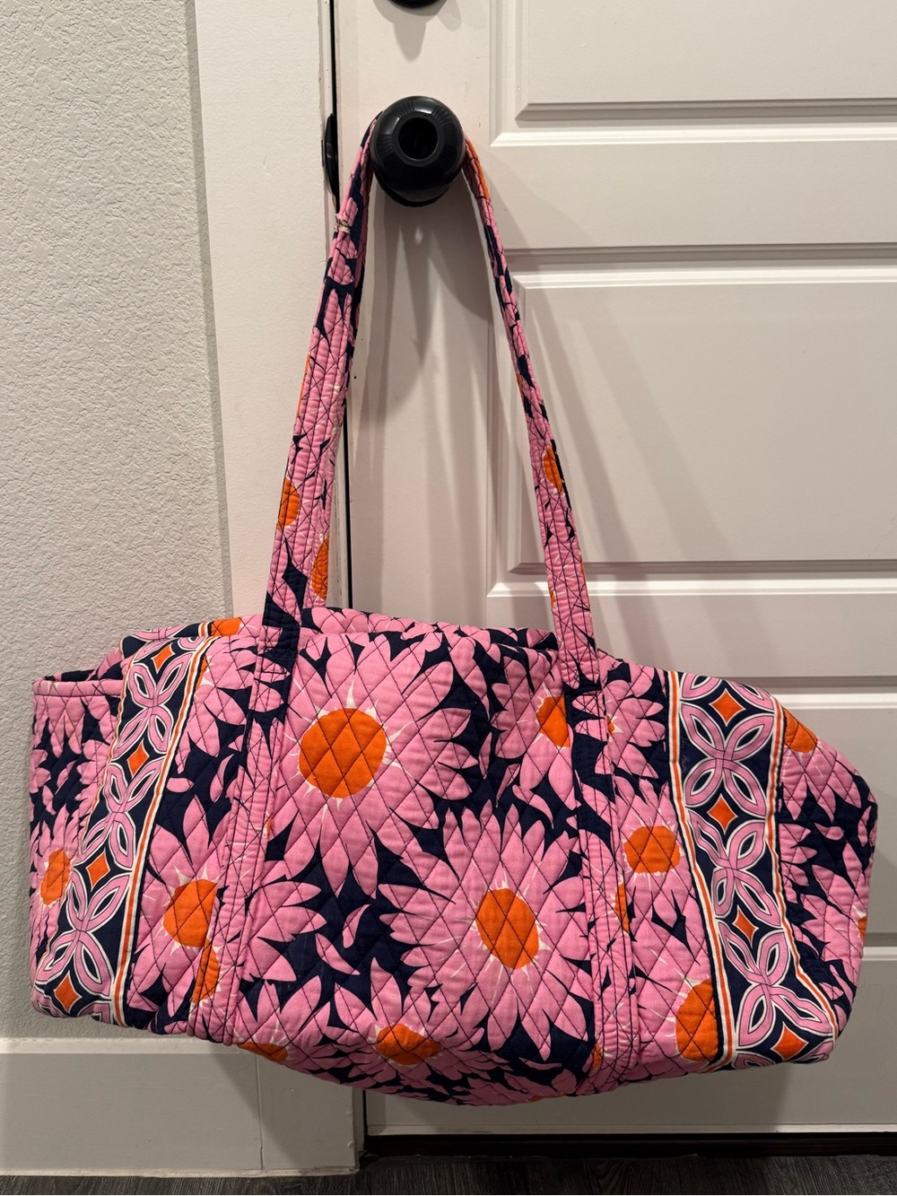 Vera Bradley Pink Floral Quilted Tote with Orange Accents (Large Duffel)
